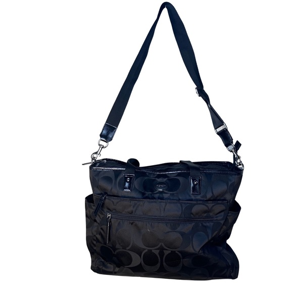 COACH MONOGRAM SIGNATURE NYLON BLACK LARGE TOTE BAG - Picture 7 of 16